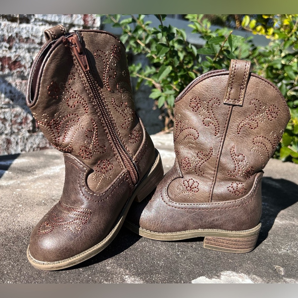Cat & Jack Toddler Brown Faux Leather Zipper Cowboy Western Memphis Boots Sz 7